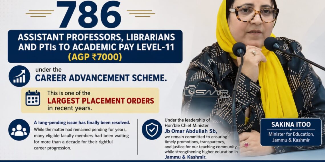 J&K Govt Approves CAS Placement of 786 Assistant Professors, Librarians, PTIs to Academic Pay Level-11