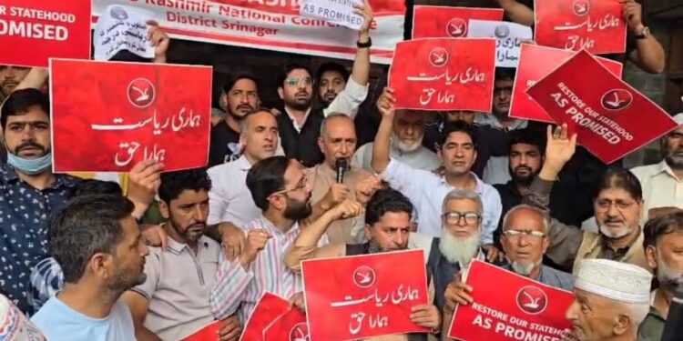 NC Stages Protest in Srinagar, Demands Immediate Restoration of J&K Statehood