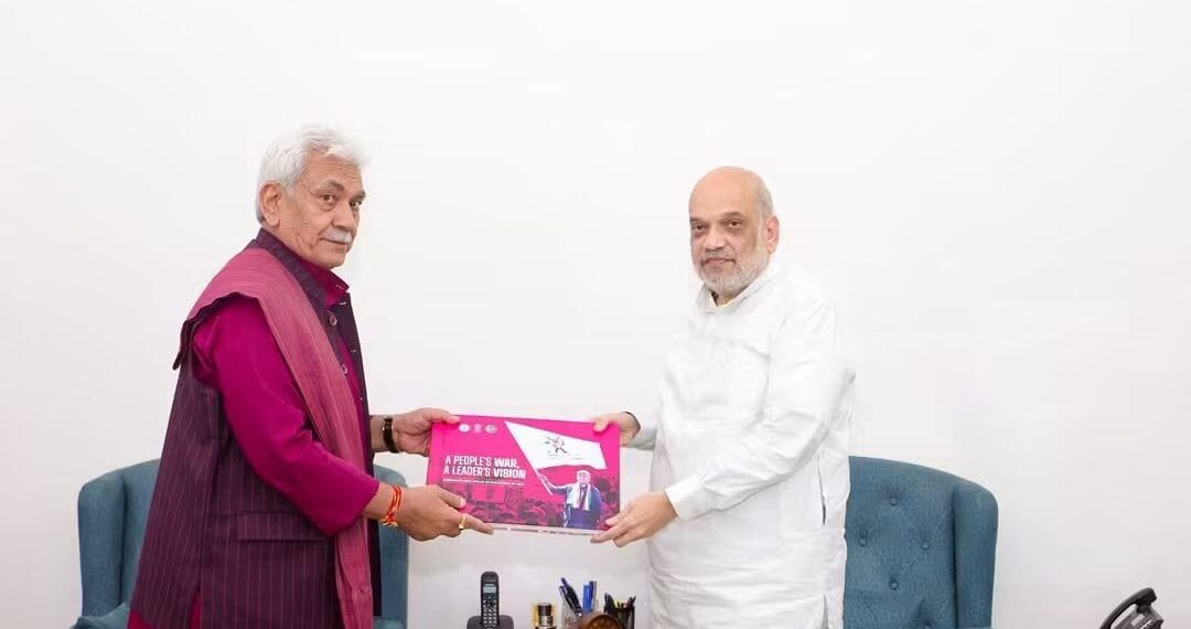 LG Sinha Meets HM Amit Shah; Presents Nasha Mukt J&K Campaign Coffee Table Book