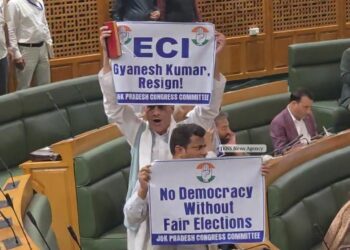 Congress MLAs Display Banners Seeking CEC Gyanesh Kumar’s Resignation In J&K Assembly