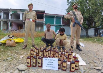 Shopian Police Arrest Two Bootleggers, 43 Bottles ofIllict Liquor Recovered