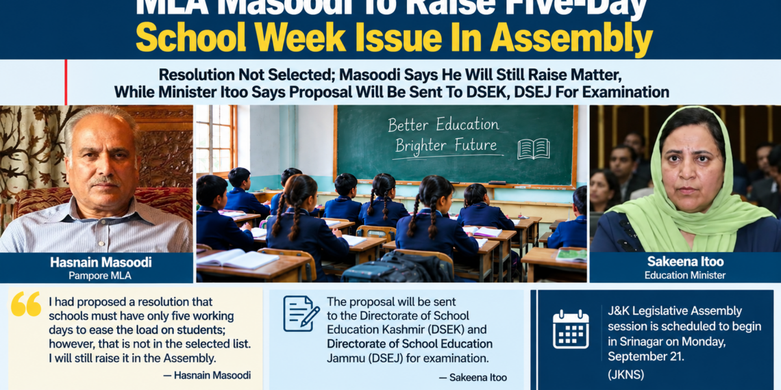 MLA Masoodi To Raise Five-Day School Week Issue In Assembly