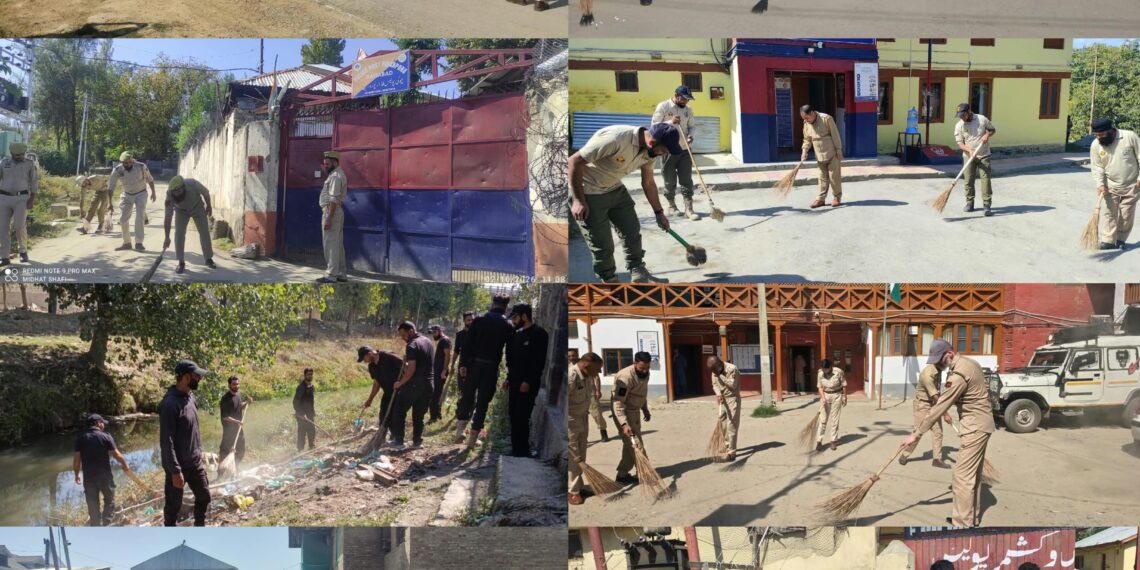 Sopore Police Conducts Cleanliness Drive Across Police District on Gandhi Jayanti