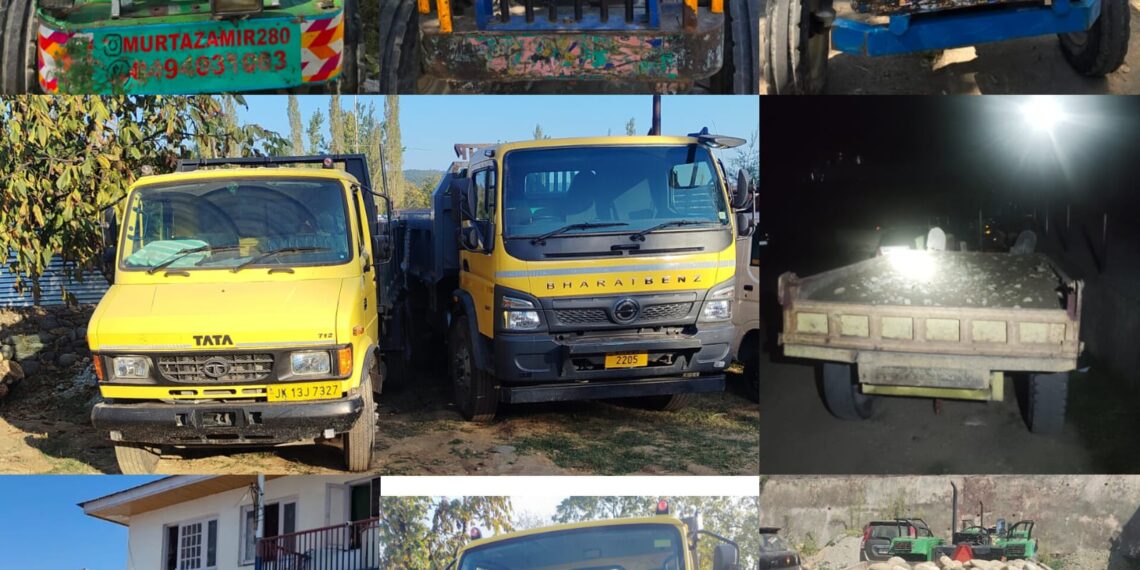 Shopian Police Intensify Illegal Mining Crackdown, Seize 4 Tippers, 5 Tractors