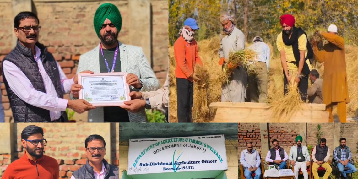 Agriculture Department Beerwah Felicitates Manjeet Singh Gill for His Dedication to Farming Alongside Teaching